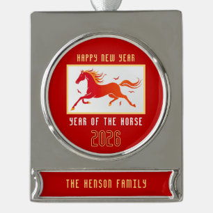 Modern Chinese Horse New Year 2026 Silver Plated Banner Ornament
