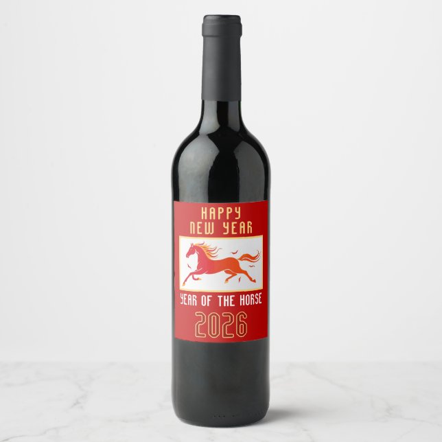 Modern Chinese Horse New Year 2026  Wine Label (Front)