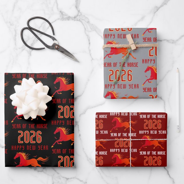 Modern Chinese Horse New Year 2026  Wrapping Paper Sheets (Front)