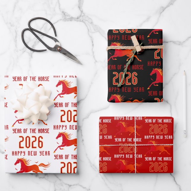 Modern Chinese Horse New Year 2026  Wrapping Paper Sheets (Front)