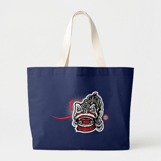 Modern Chinese Lion Large Tote Bag (Front)