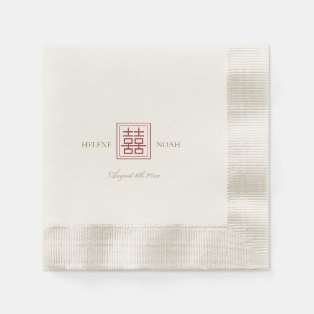 Modern Chinese Minimalist Elegant Gold Red Wedding Napkins (Front)