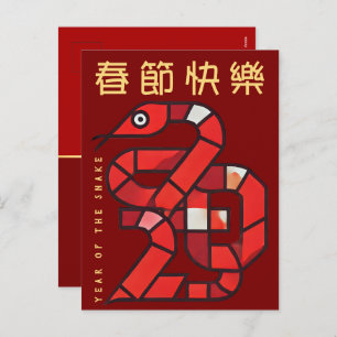 Modern Chinese New Year of the Snake 2025 VPostC Holiday Postcard
