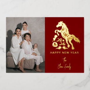 Modern Chinese New Year Photo Foil Holiday Card