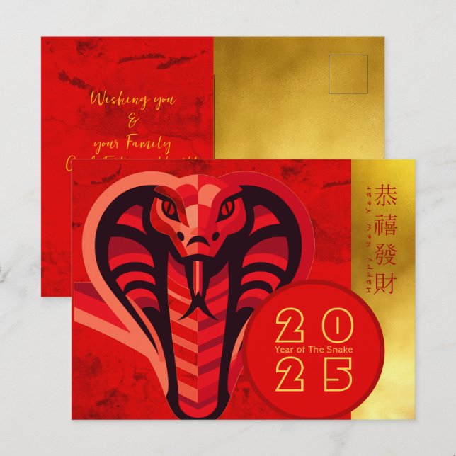 Modern Chinese New Year Snake 2025 HPostC2c Holiday Postcard (Front/Back)