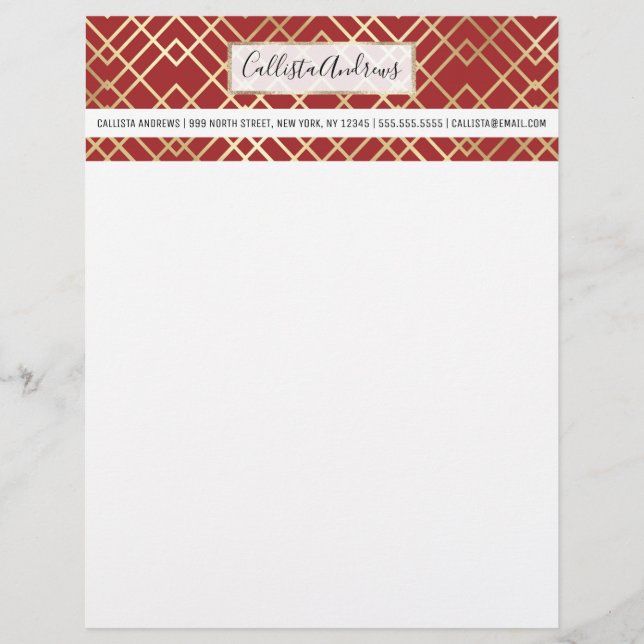 Modern Chinese Red Art Deco Geometric Pattern Letterhead (Front)