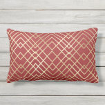 Modern Chinese Red Art Deco Geometric Pattern Lumbar Pillow<br><div class="desc">This modern and unique geometric pattern is perfect for the trendy and stylish individual. It depicts a faux gold foil geometric art deco inspired pattern on top of a Chinese red background. It's stylish, chic, and elegant. ***IMPORTANT DESIGN NOTE: For any custom design request such as matching product requests, color...</div>
