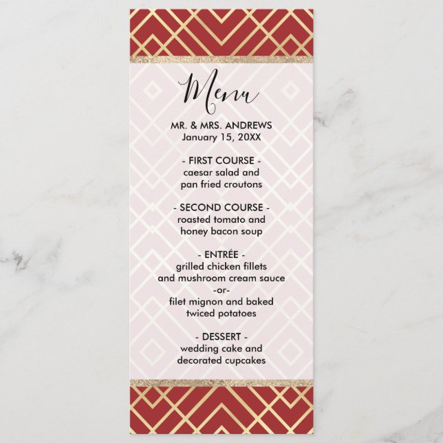 Modern Chinese Red Art Deco Geometric Pattern Menu (Front)