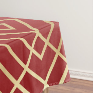 Modern Chinese Red Art Deco Geometric Pattern Tablecloth