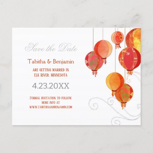 Modern Chinese Red Lanterns Wedding Save the Date Announcement Postcard