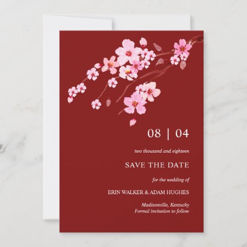 Modern Chinese Watercolor Cherry Blossom Save The Date