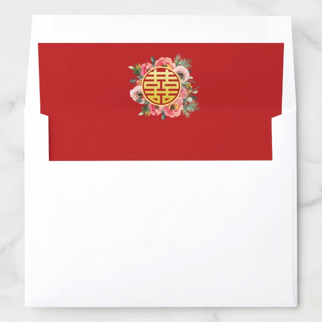Modern Chinese wedding floral wreath red Envelope Liner (In Envelope)