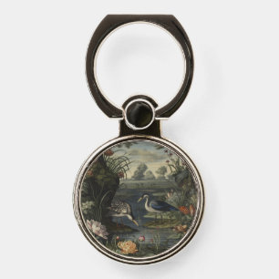 Modern Chinoiserie Blue Crane Antique Botanical Phone Ring Stand