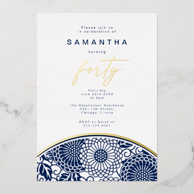 Modern Chinoiserie Foil 4oth birthday Invitation (Front)