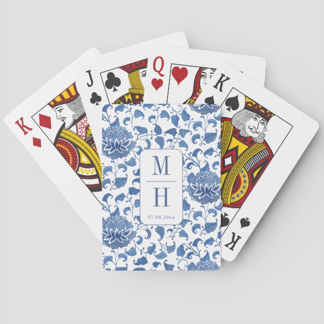 Modern Chinoiserie Monogram Wedding Favor Poker Cards (Back)