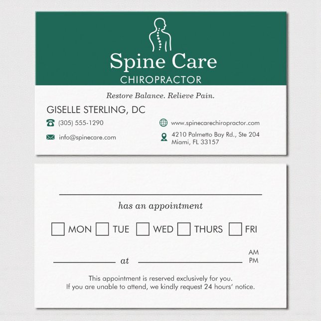 Modern Chiropractor Appointment Reminder Card (Creator Uploaded)
