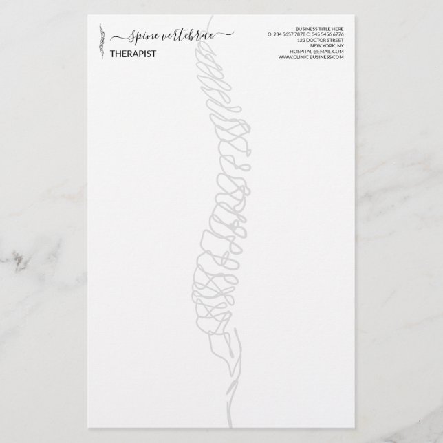 Modern Chiropractor Spine Massage Doctor Stationery (Front)