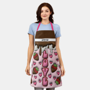 Modern Chocolate and Strawberry Love Name Apron
