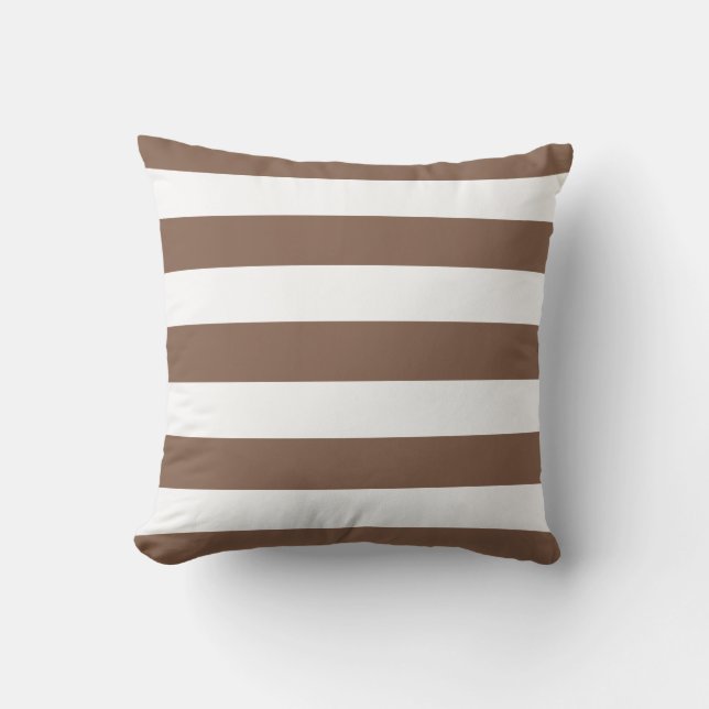 Modern Chocolate Brown and White Stripes Throw Pillow (Front)