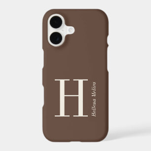 Modern Chocolate Brown Ivory Monogram Name iPhone 17 Case