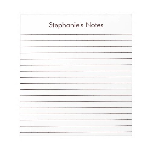 Modern Chocolate Brown Lined Personalized Notepad