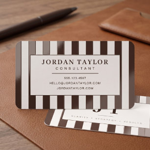 Modern Chocolate Brown Striped Monogram Raised Spot UV Business Card
