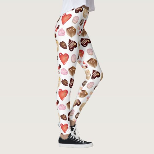 Modern Chocolate Candy Heart Pattern Leggings