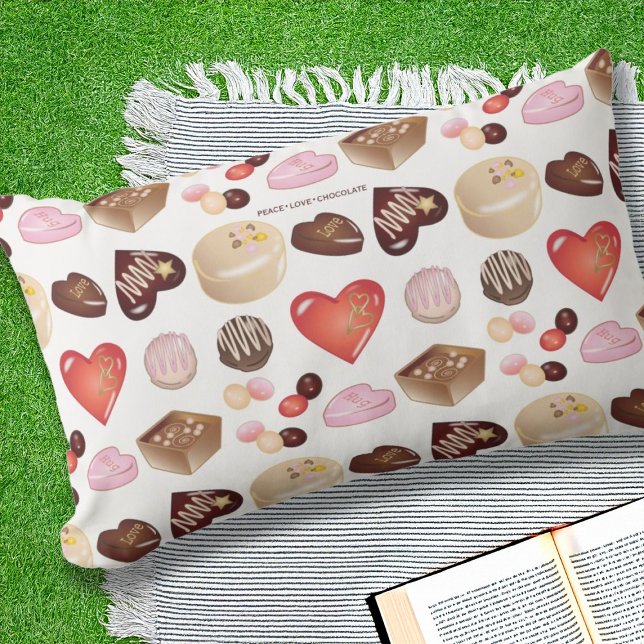Modern Chocolate Candy Heart Pattern Outdoor Lumbar Pillow (Creator Uploaded)