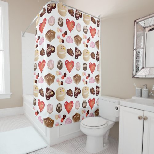 Modern Chocolate Candy Heart Pattern Shower Curtain