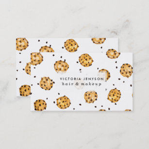 Modern chocolate chips cookies watercolor pattern business card