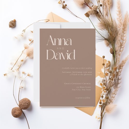 Modern Chocolate Classic Serif Wedding Invitation 