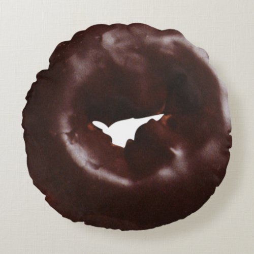 Modern Chocolate Glazed Fun Novelty Donut Round Pillow