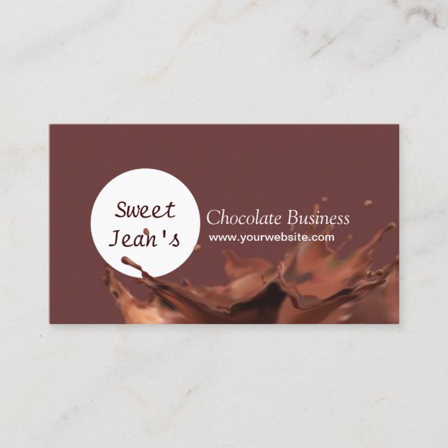 Modern Chocolate Splash Cake Shop Business Card (Front)