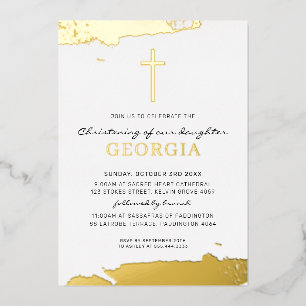MODERN CHRISTENING gold foil cross classic Foil Invitation
