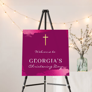 MODERN CHRISTENING gold foil cross dark pink Foam Board