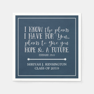Modern Christian Bible Verse Blue Graduation Napkins