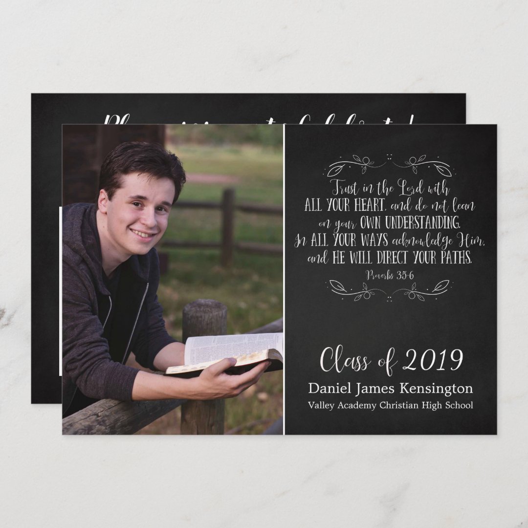 Modern Christian Bible Verse Graduation Photo Invitation | Zazzle