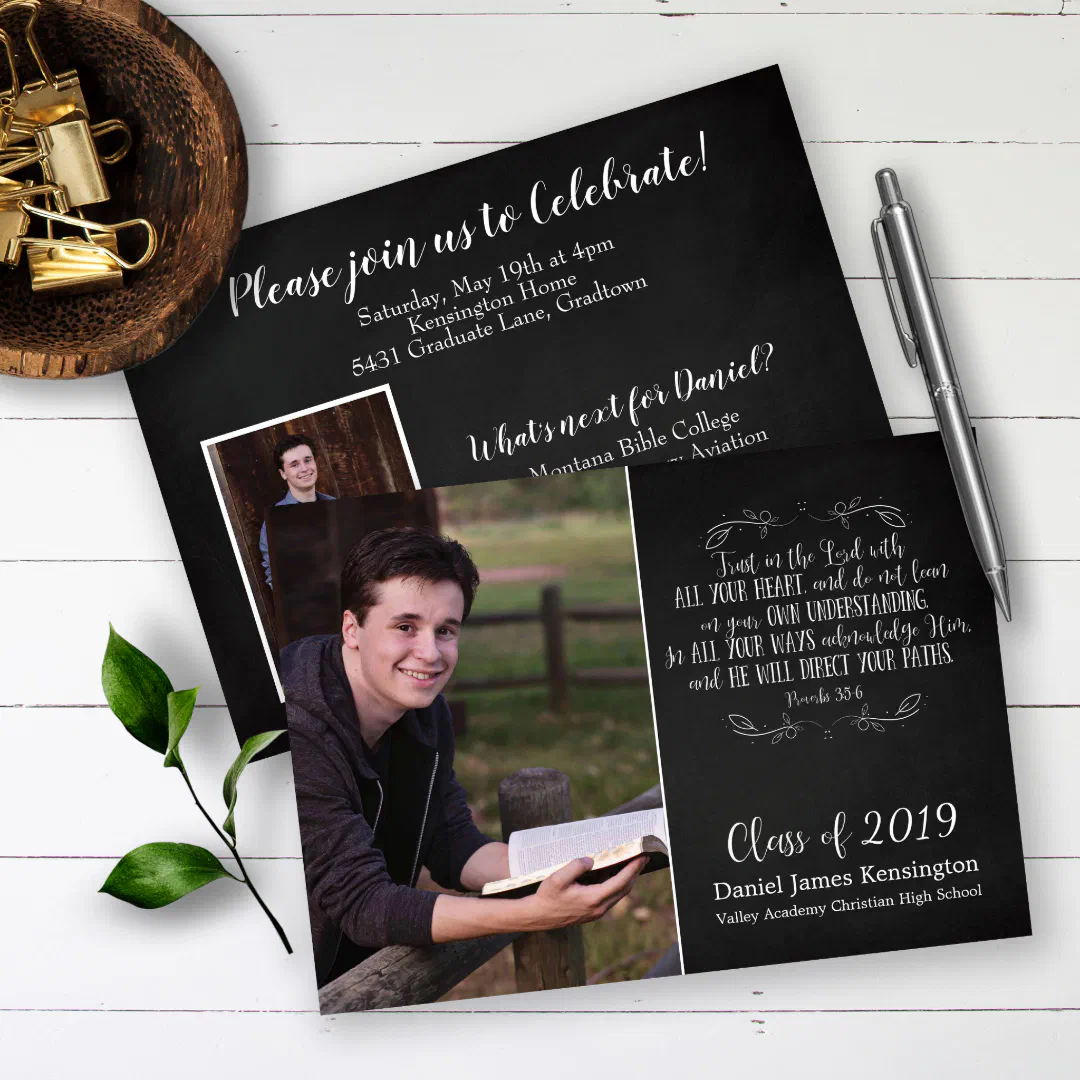 Modern Christian Bible Verse Graduation Photo Invitation (Creator Uploaded)