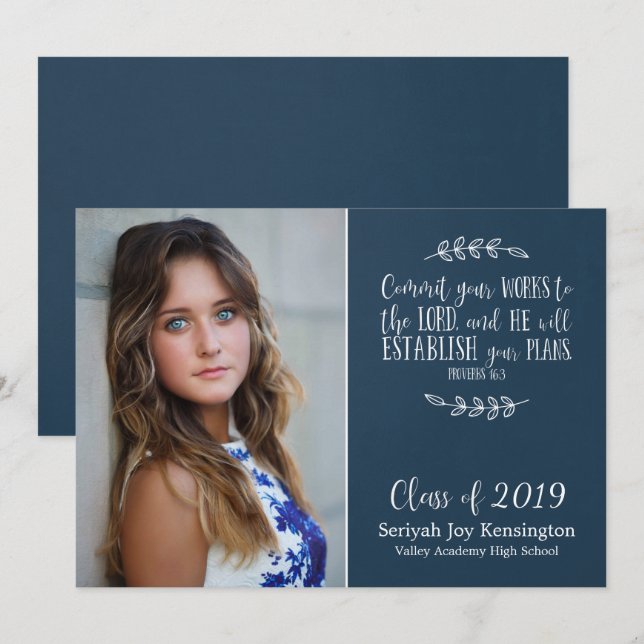 Modern Christian Bible Verse Graduation Photo Invitation (Front/Back)