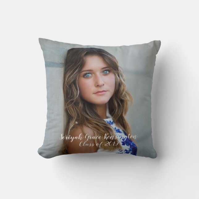Modern Christian Bible Verse Graduation Photo Throw Pillow (Front)