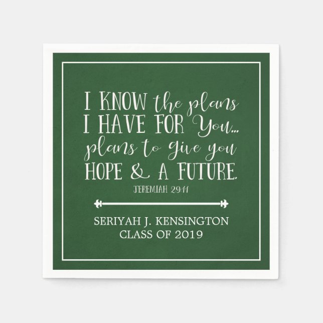 Modern Christian Bible Verse Green Graduation Napkins (Front)