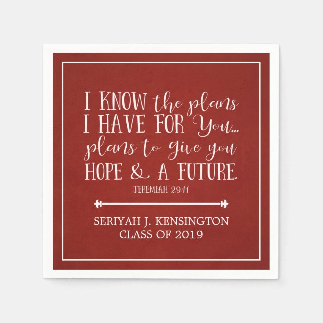 Modern Christian Bible Verse Red Graduation Napkins (Front)