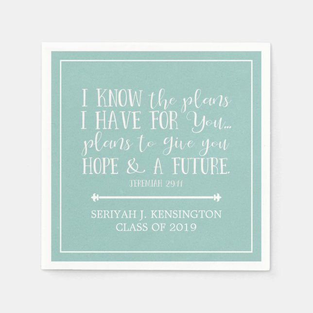 Modern Christian Bible Verse Teal Aqua Graduation Napkins (Front)