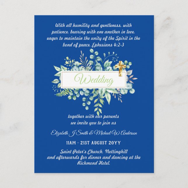Modern Christian Catholic Wedding Invitation  Postcard (Front)