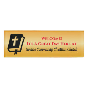Modern Christian Church Greeter Usher Yellow Name Tag