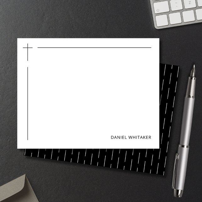 Modern Christian Cross Monogrammed Minimal Black Note Card (Modern stationery for meaningful words. Personalized for ministry or everyday use.)
