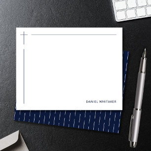 Modern Christian Cross Monogrammed Minimal Navy Note Card