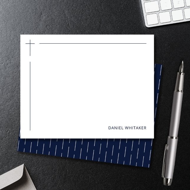 Modern Christian Cross Monogrammed Minimal Navy Note Card (Clean lines. Quiet faith.
Modern stationery for meaningful words.)