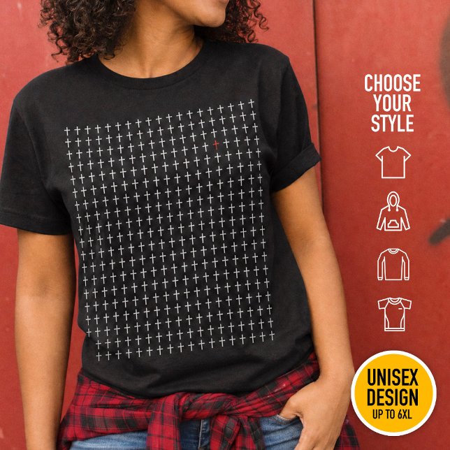 Modern Christian Cross pattern Red Sacred Heart T-Shirt (Heavyweight Streetwear Christian T-Shirts & available oversize 3XL, 4XL, 5XL, 6XL. Choose your style)