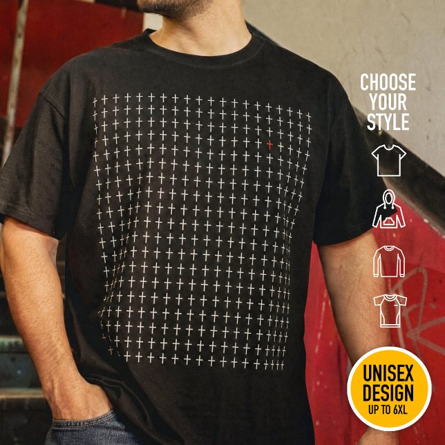 Modern Christian Cross pattern Red Sacred Heart T-Shirt (Heavyweight Streetwear Christian T-Shirts & available oversize 3XL, 4XL, 5XL, 6XL. Choose your style)